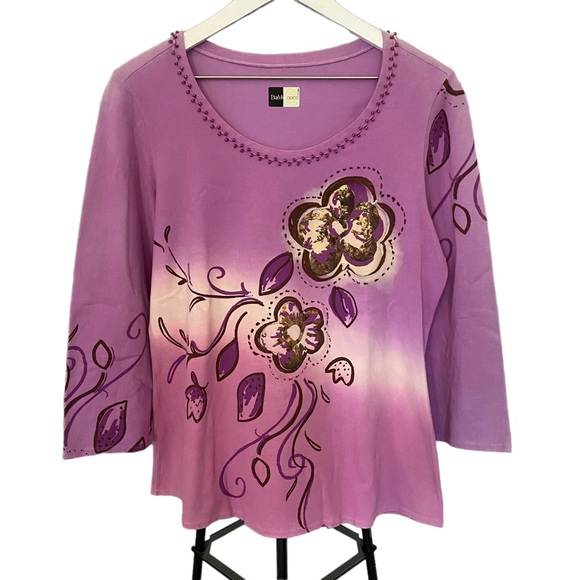 BaMBooco Embellished Metallic Floral Print Blouse Women’s Size XL - Picture 1 of 12